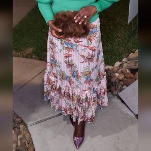 Striped Floral Maxi Skirt